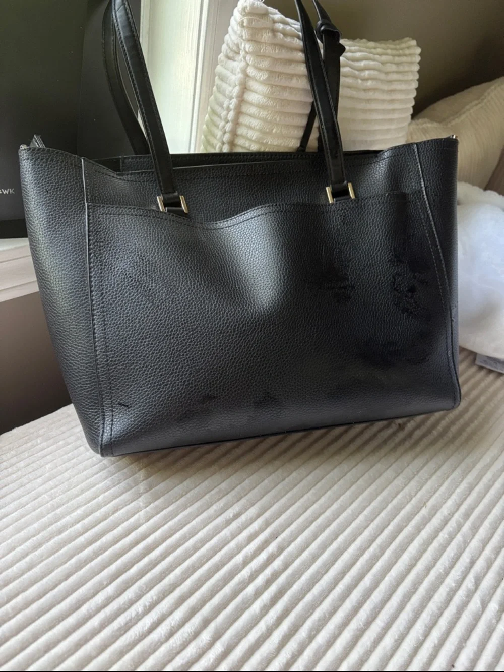 Michael Kors Black Leather Tote with Gold MK Charm - Picture 4 of 7